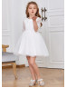 Elbow Sleeves Ivory Lace Tulle Minimalist Flower Girl Dress